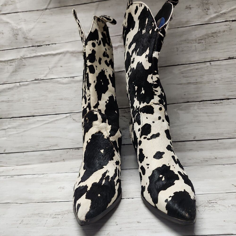 DINGO Live a Little Cow Print Calf Hair Western Boots Women's Size 8 Black/White - Picture 3 of 14